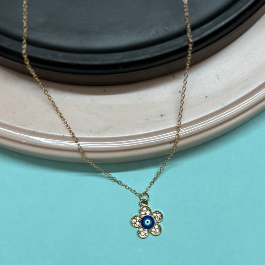 FloraGuard – Evil Eye Flower Charm Necklace