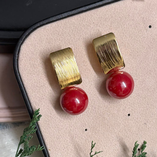 red gold pearl earrings